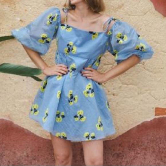 Tanya Taylor Marisa Cold-Shoulder Balloon-Sleeve Mini Dress size 8 - Picture 3 of 10